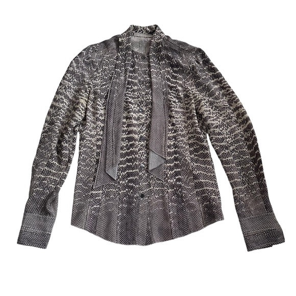 Jason Wu Bow Tie Neck Snakeprint Silk Crepe Blouse Size 4 - Picture 1 of 11